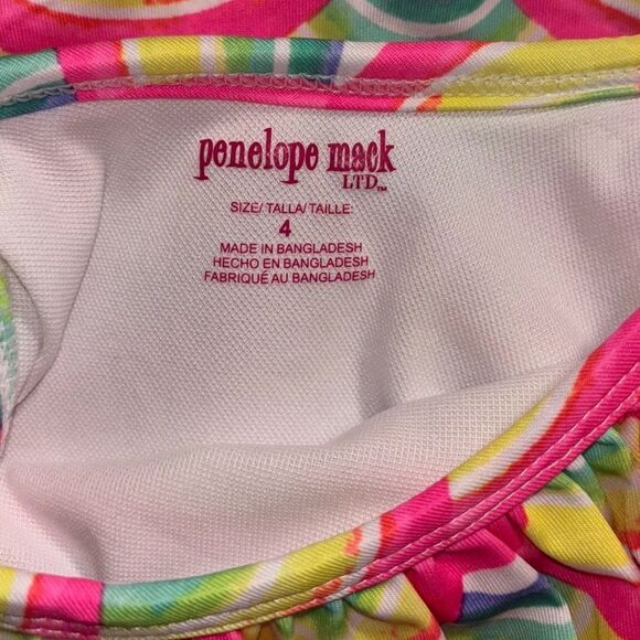 NWT Penelope Mack Bright Neon Rainbow Ruffle One Piece Swimsuit Kids Size 4 - Picture 6 of 6